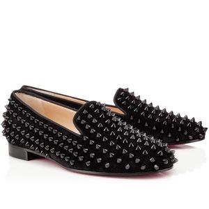 Christian Louboutin Spikes Black Velvet Loafers